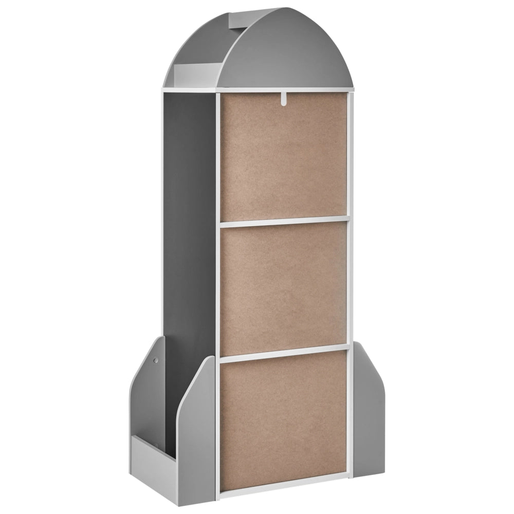 Libreria per bambini in MDF bianco a 3 ripiani per cameretta con lavagna, forma di astronave, stile scandinavo