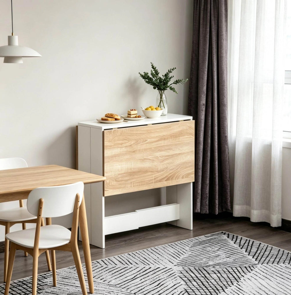 Tavolo pieghevole 103x76 cm rovere e bianco in MDF; con alette