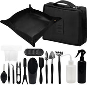 Set di attrezzi per giardinaggio, 17 pezzi di attrezzi per piante mini con tappeto da giardino pieghevole, tappeto per piante, attrezzo per piante grasso, set di attrezzi per bonsai con borsa di stoccaggio per uso interno ed esterno