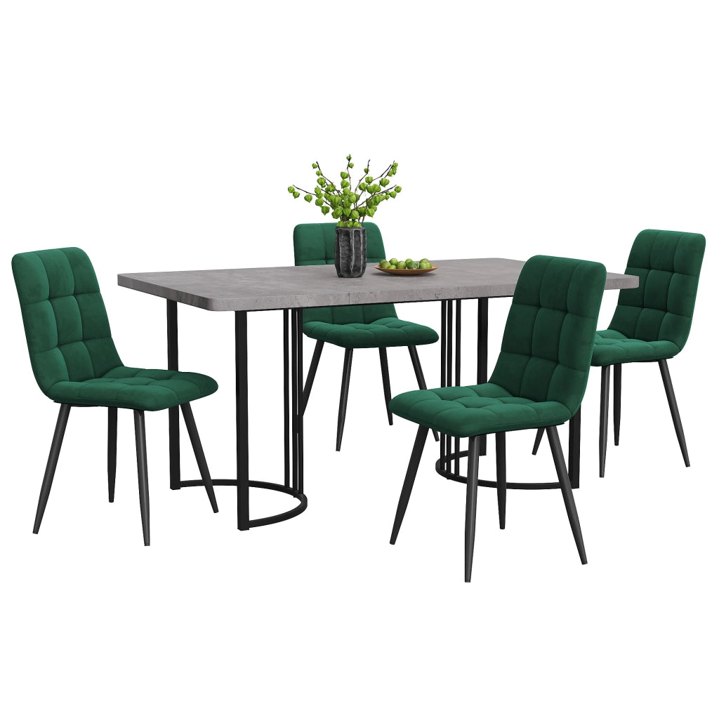 Set da pranzo 5 pezzi 140x80 cm in MDF grigio e verde, stile moderno