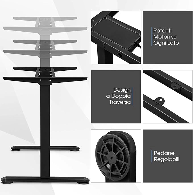 Scrivania Regolabile in Altezza, Scrivania Elettrica con 2 Motori con Memoria, Protezione Anticollisione e Vassoio per Cavi, Standing Desk per Casa e Ufficio, Portata 100 kg (Nero)