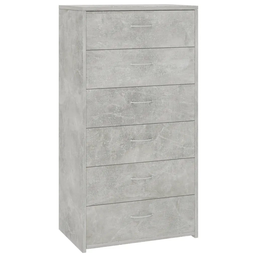 Credenza 6 Cassetti-Buffet Grigio Cemento 50x34x96cm Legno Multistrato