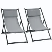 Set 2 Sedie Poltrona Sdraio da Esterni, Pieghevoli e Reclinabili, in Alluminio, 96.5x58x91.5 cm, Grigio Scuro