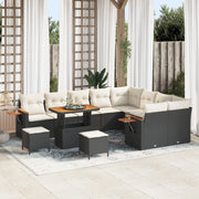 Set divano giardino 12 pezzi con cuscini polyrattan nero acacia