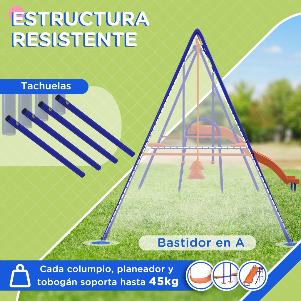 Set Gioco 4 in 1 con Altalena Scivolo e Dondolo ¨C Xylo ¨C Multicolore per Bambini