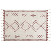 Tappeto cotone bianco sporco e rosso scuro 140 x 200 cm moderno orientale tribale nappe motivo geometrico