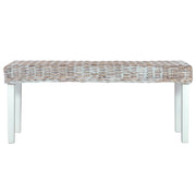 Panca-Sgabello 110 cm Bianca in Rattan Naturale Kubu e Massello di Mogano