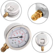 Manometro 0-250 bar/0-3750 PSI - Riempito con liquido - Disco indicatore 63 mm - Connettori G1/4 a vite - Marcatori digitali chiari - Drukmometro
