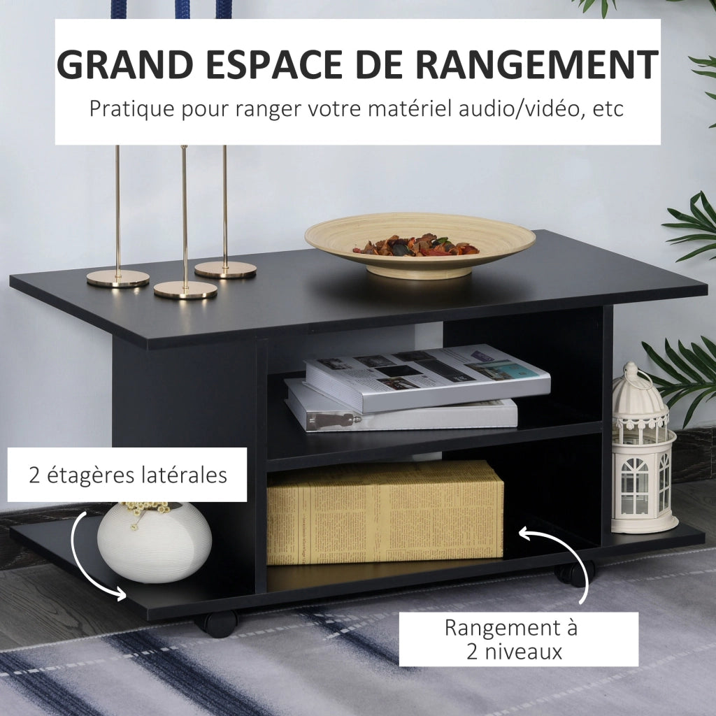 Mobile TV con ruote ¨C Xylo ¨C Legno nero, ripiani, supporto fino 42 pollici, 80x40x40 cm