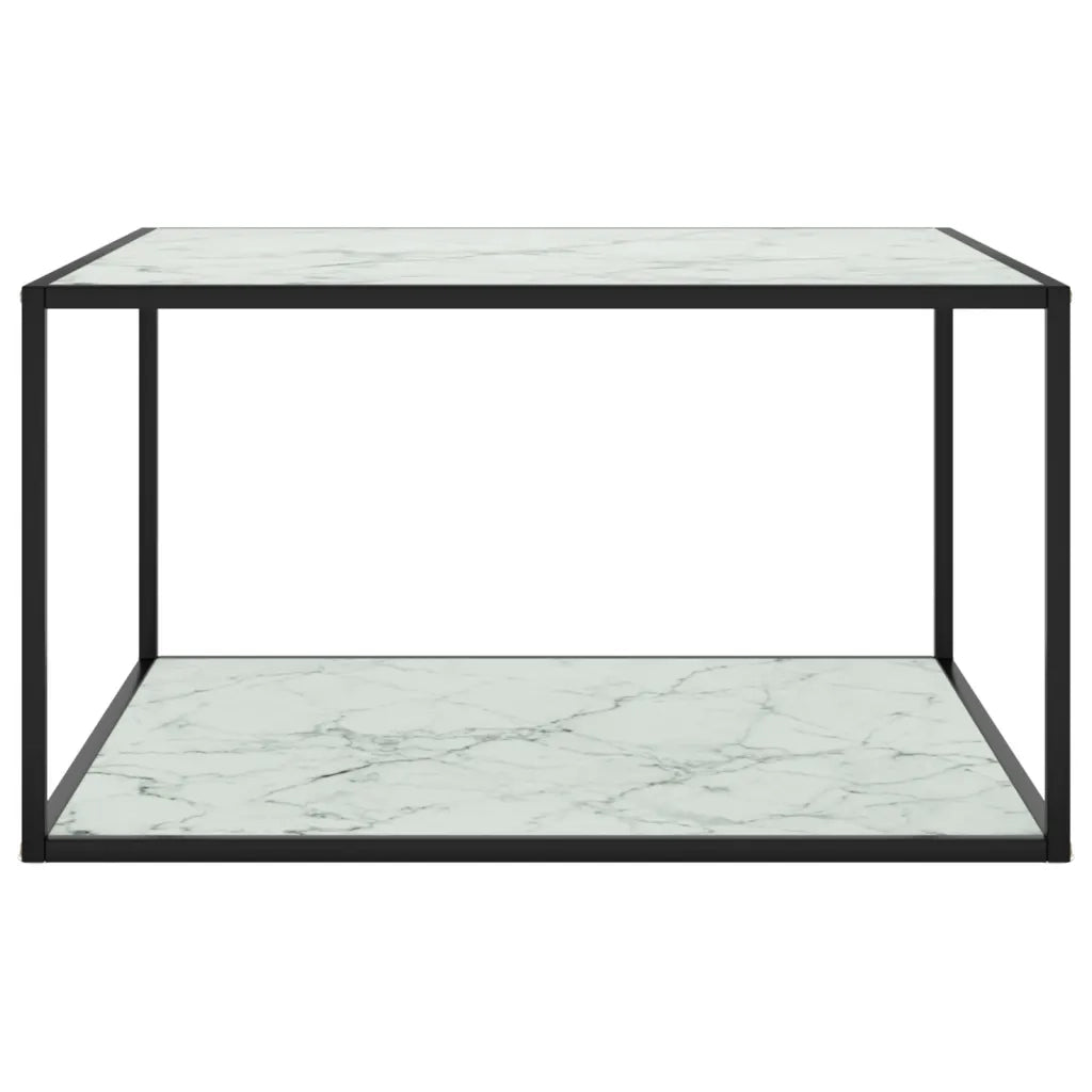 Tavolino da Salotto Nero con Vetro Marmo Bianco 90x90x50 cm 322913
