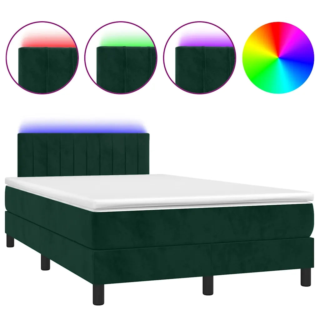 Letto a Molle con Materasso e LED Verde Scuro 120x200cm Velluto 3134516