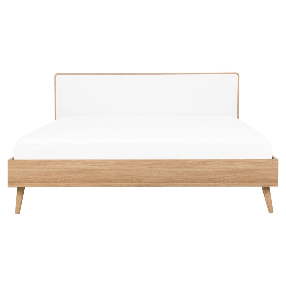 Letto a doghe in legno e testiera bianca 160 x 200 cm Illuminazione a LED Design scandinavo a doppia dimensione