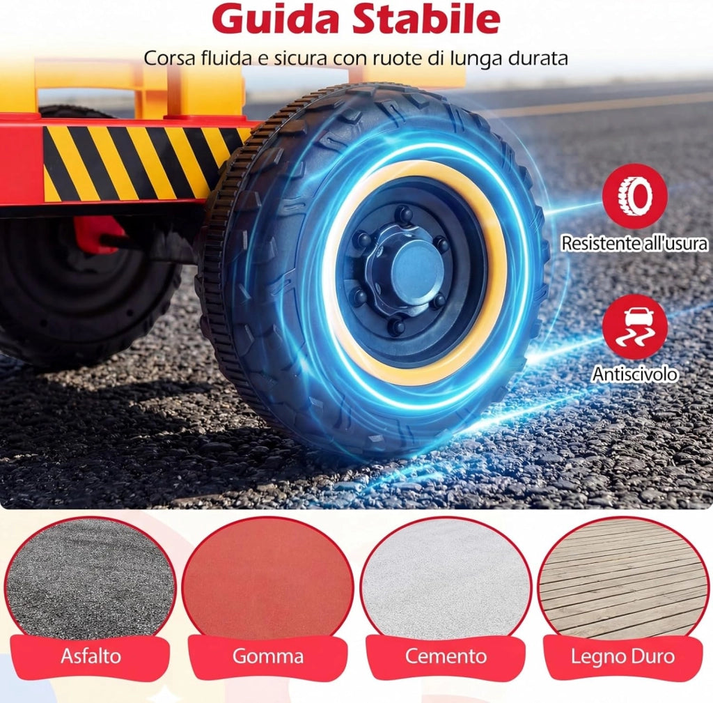 24V Trattore Elettrico per Bambini, Macchina Cavalcabile con Telecomando, Clacson Musica, Connessione Wireless e Fari a LED, per Bambini 3 Anni+ (Rosso)