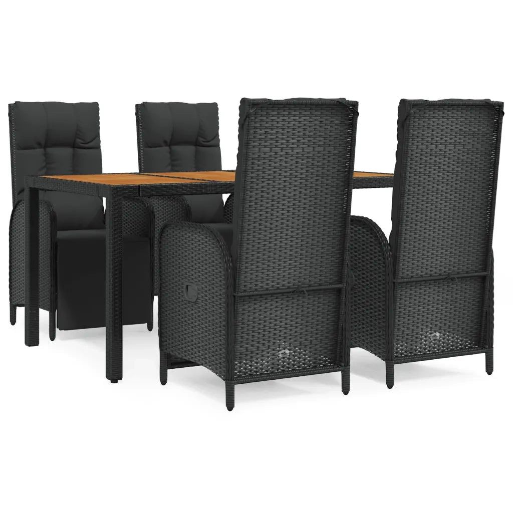 Set da Pranzo da Giardino 5 pz Nero con Cuscini in Polyrattan 3185076