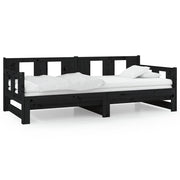 Letto singolo | Letto per adulti | Dormeuse Estraibile Nera in Legno Massello di Pino 2x(80x200)cm