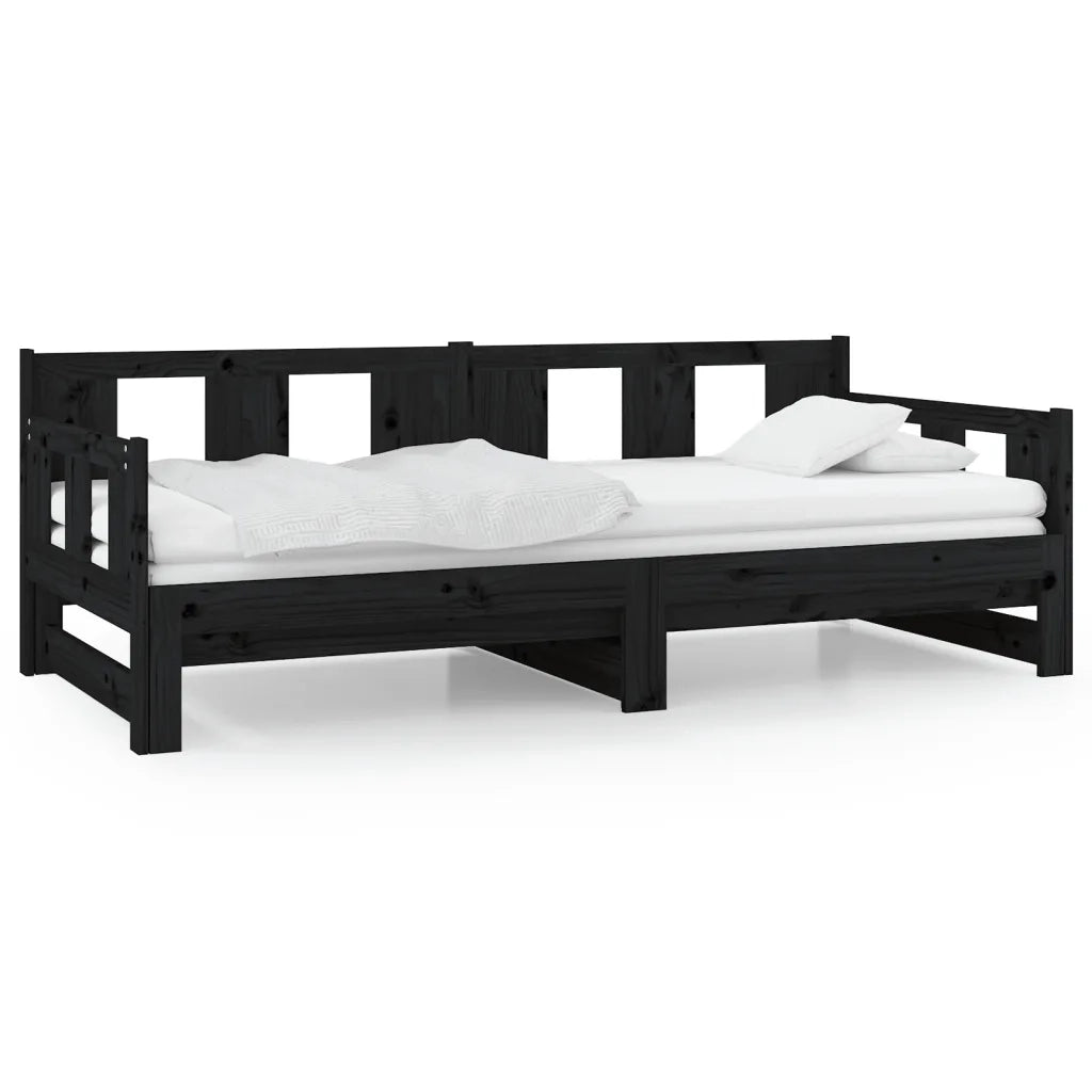 Letto singolo | Letto per adulti | Dormeuse Estraibile Nera in Legno Massello di Pino 2x(80x200)cm