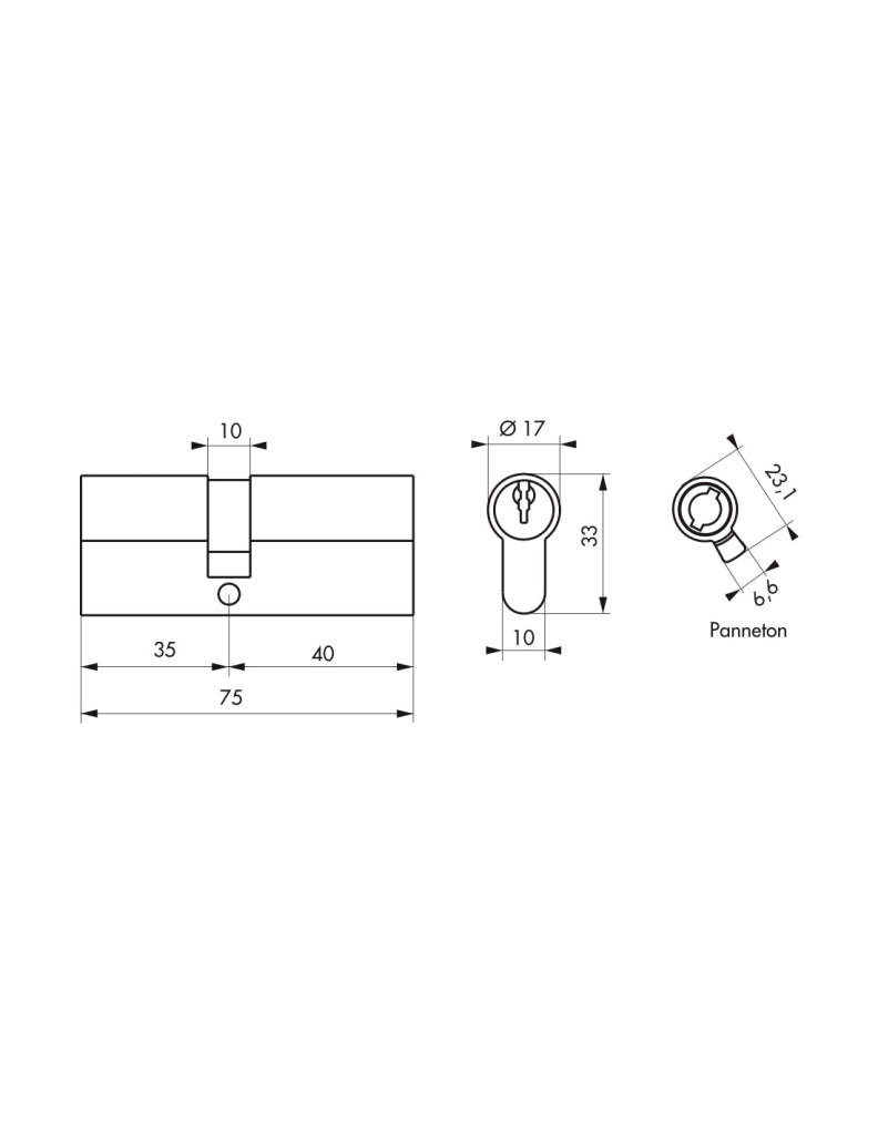 Cilindro europeo SA 35 x 40 mm finitura ottone, 3 chiavi – THIRARD