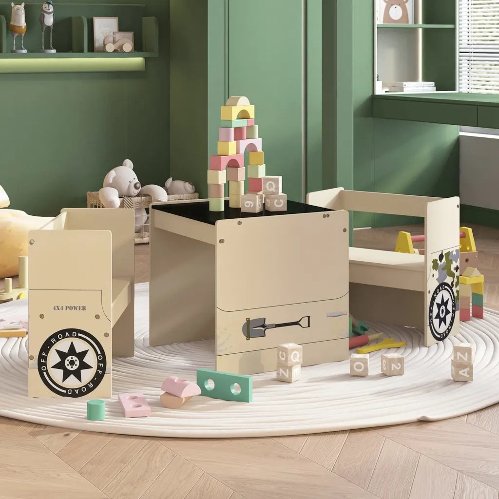 Set Tavolo e Sedia per Bambini 3 pz Auto Fuoristrada in MDF 10406