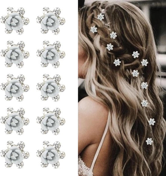 Mini-spille per capelli 10 pezzi con pietre bianche e rose - accessori per la sposina - decorativo per la pettinatura - accessori per la moda dei capelli
