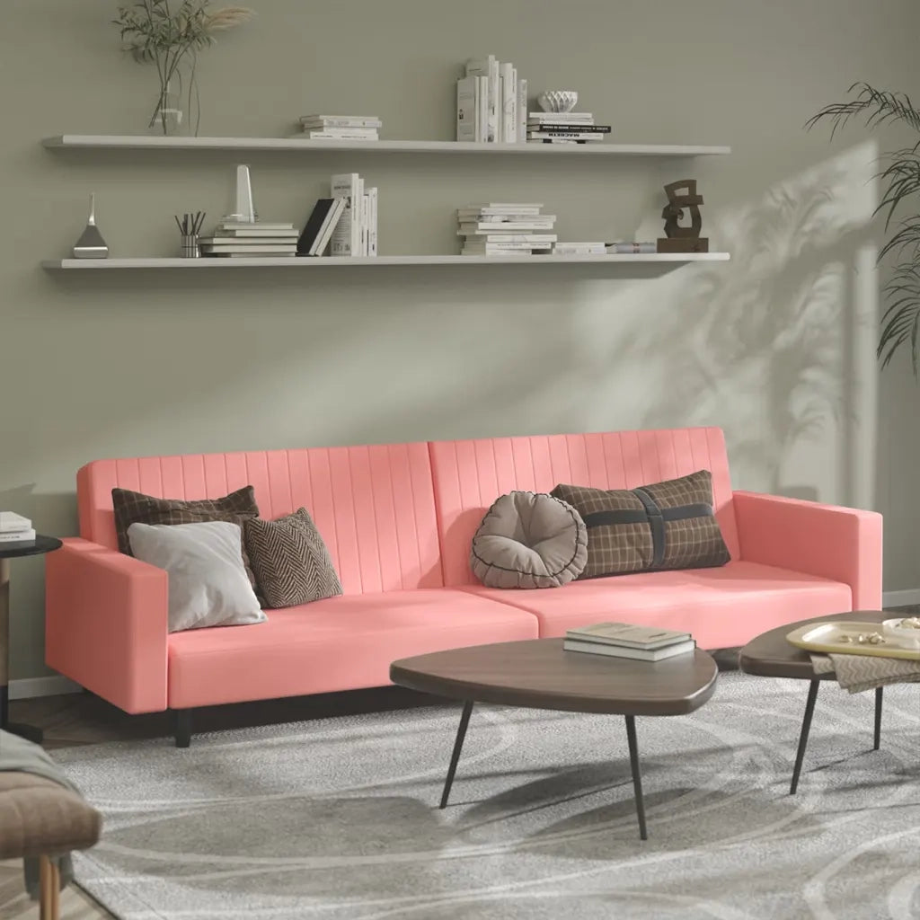 Divano Letto a 2 Posti Rosa in Velluto 375941