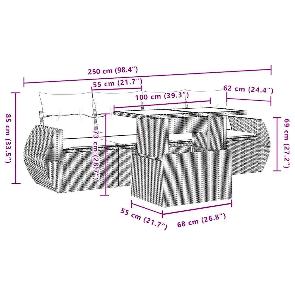 vidaXL Set Divano da Giardino 5 pz con Cuscini Marrone in Polyrattan