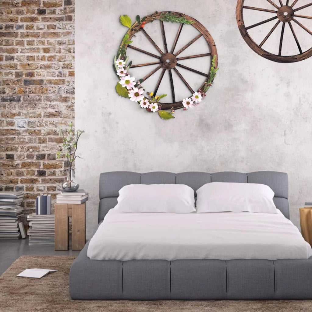 2 Ruote in Legno di Abete, Decorazioni a Forma di Ruota da Parete, Ideale per Bar, Ristorante, Soggiorno, 76 x 76 x 3,5 cm