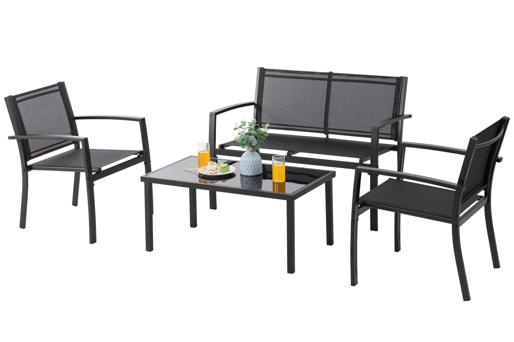 Salotto Da Esterno In Acciaio 2 Poltrone 1 Divano 1 Tavolo Giardino Esterno Con Seduta In Textilene Patio Salottino Relax Primavera Estate  Mobili Estivi 4 Posti Tavolo Ripiano In Vetro