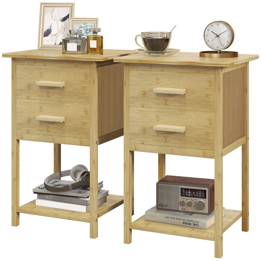 Comodino in bamb¨´ con 2 cassetti e ripiano ¨C zephmum ¨C 40x34x60 cm naturale