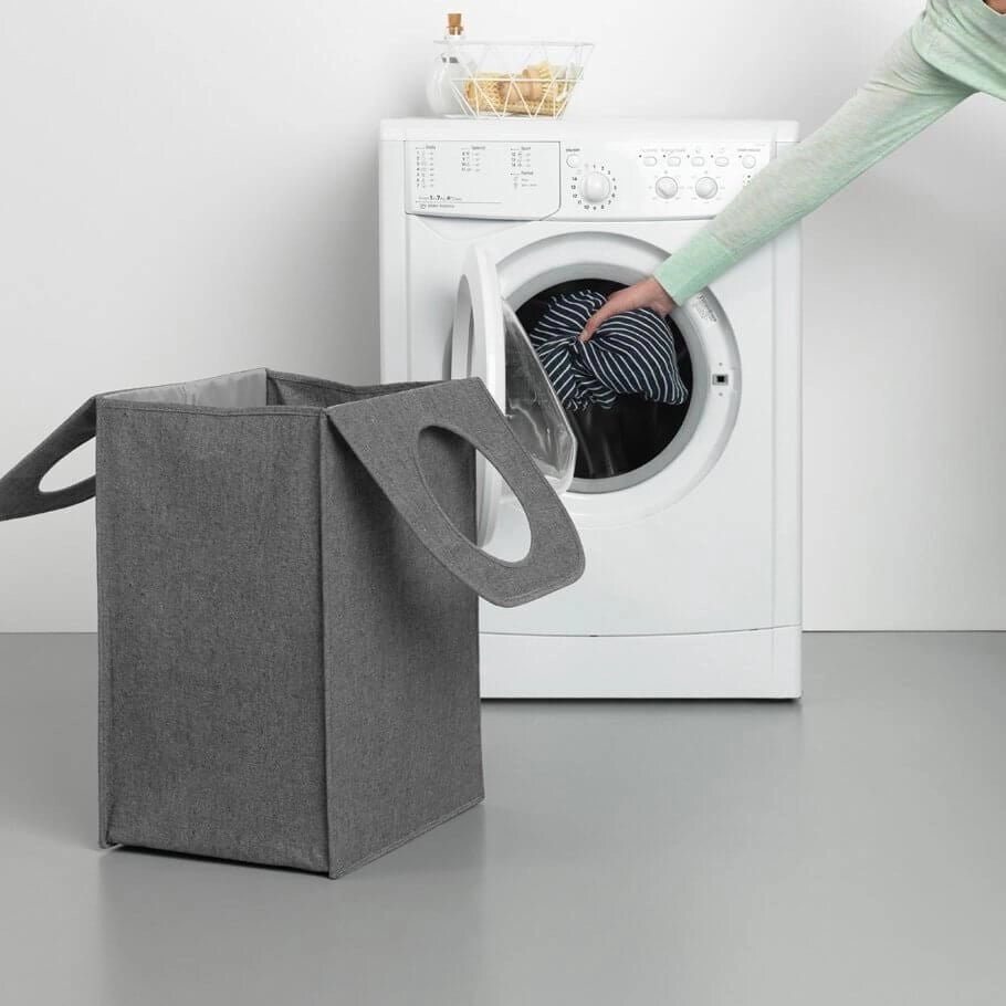Brabantia 120381 Pepper Black Borsa Portabiancheria Rettangolare 55 Litri Apertura Quick-drop Facile da Svuotare Salvaspazio colore Nero