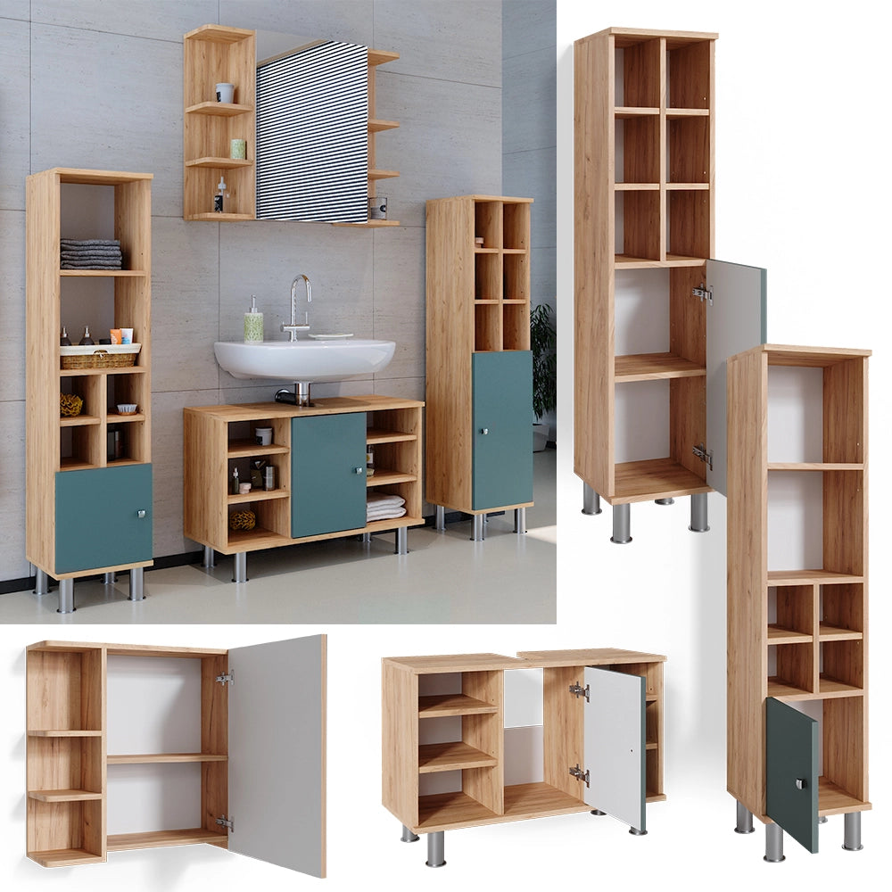 Vicco Set mobili bagno Verde 4 parti, con armadio alto