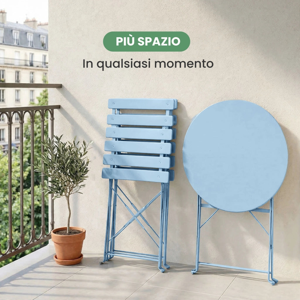 Set di mobili da balcone ORION Tavolo rotondo e 2 sedie in blu elegante