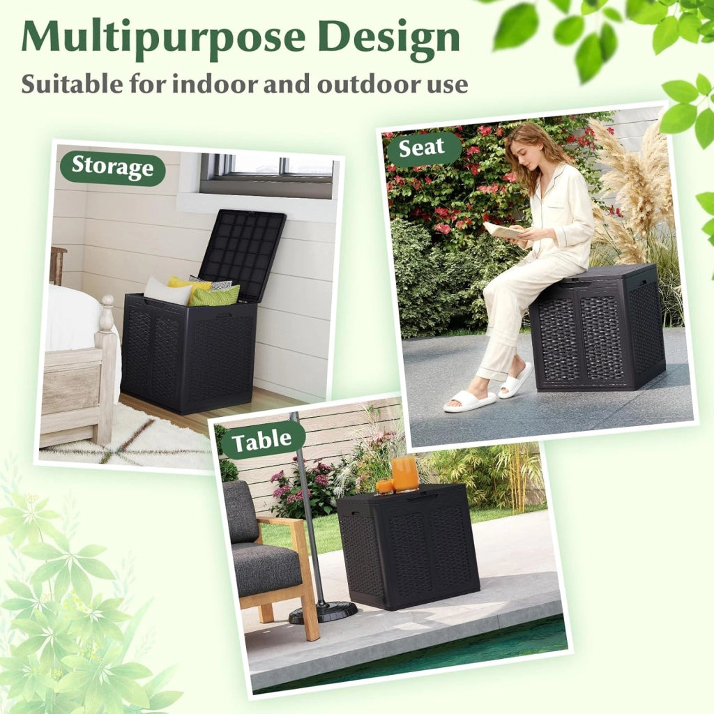 Baule da Giardino 145 L, Baule da Esterno con Coperchio con Coperchio Bloccabile, Contenitore per Cuscini in Plastica, Multibox Impermeabile Esterni, 56X56X61 cm