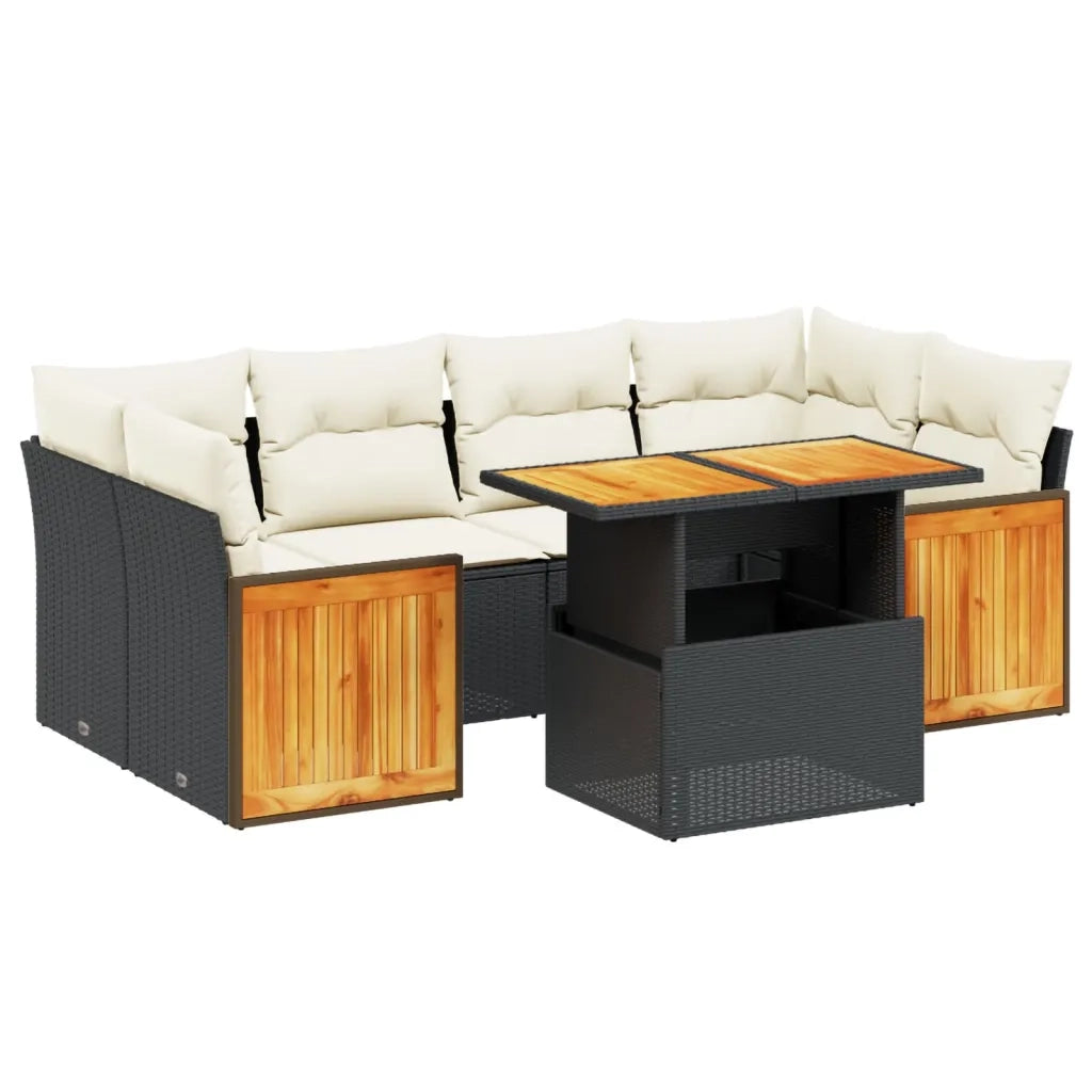 Set Divani da Giardino con Cuscini 7pz Nero Polyrattan 3273856