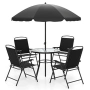 Set da giardino da 6 pezzi con ombrellone 80 x 71 cm comodo e pratico stile moderno in metallo nero 20_0011895