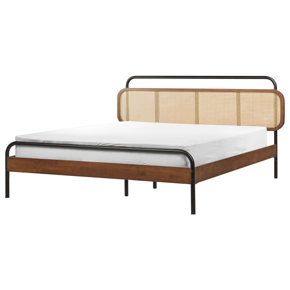 Letto in legno di gomma scuro EU King Size 160 x 200 cm con testata a treccia viennese Base a doghe Camera da letto moderna minimalista