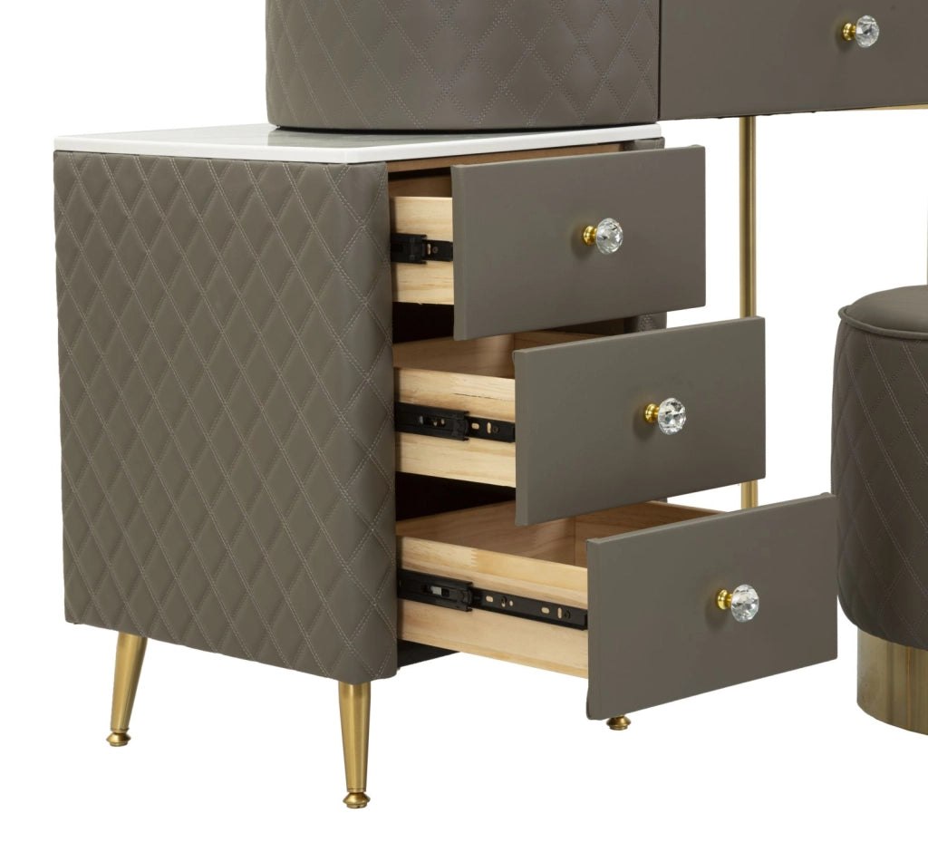 Toeletta Sharon Grigia con Puff 120x40x75 cm in Pino e MDF e Metallo e Plastica