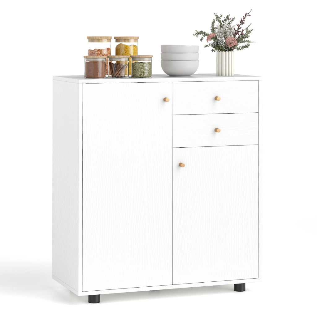 Credenza buffet cucina 2 cassetti 2 ante 3 ripiani regolabili-Armadio da Cucina Armadietto bar caffè organizzatore rustico pranzo soggiorno  Bianco