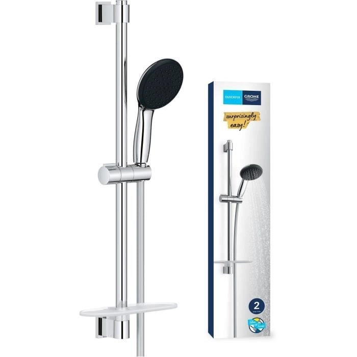 Set doccia con soffione a 2 getti, asta 60 cm, flessibile e mensola - GROHE Vitalio Start 110 26952001 - Risparmio idrico - Cromo