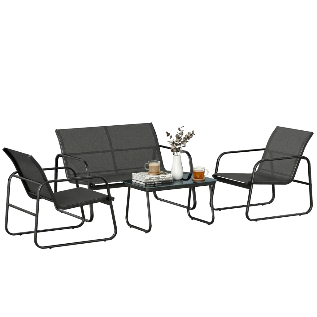 Set giardino 4 pezzi con divano, poltrone e tavolino ¨C zephmum ¨C grigio scuro e nero