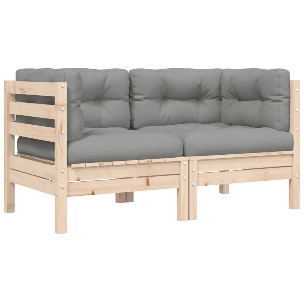 Set Divani da Giardino 3 pz con Cuscini Grigi Massello di Pino 806675