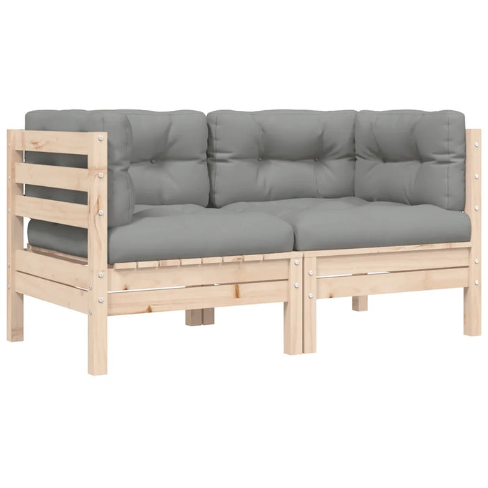 Set Divani da Giardino 3 pz con Cuscini Grigi Massello di Pino 806675