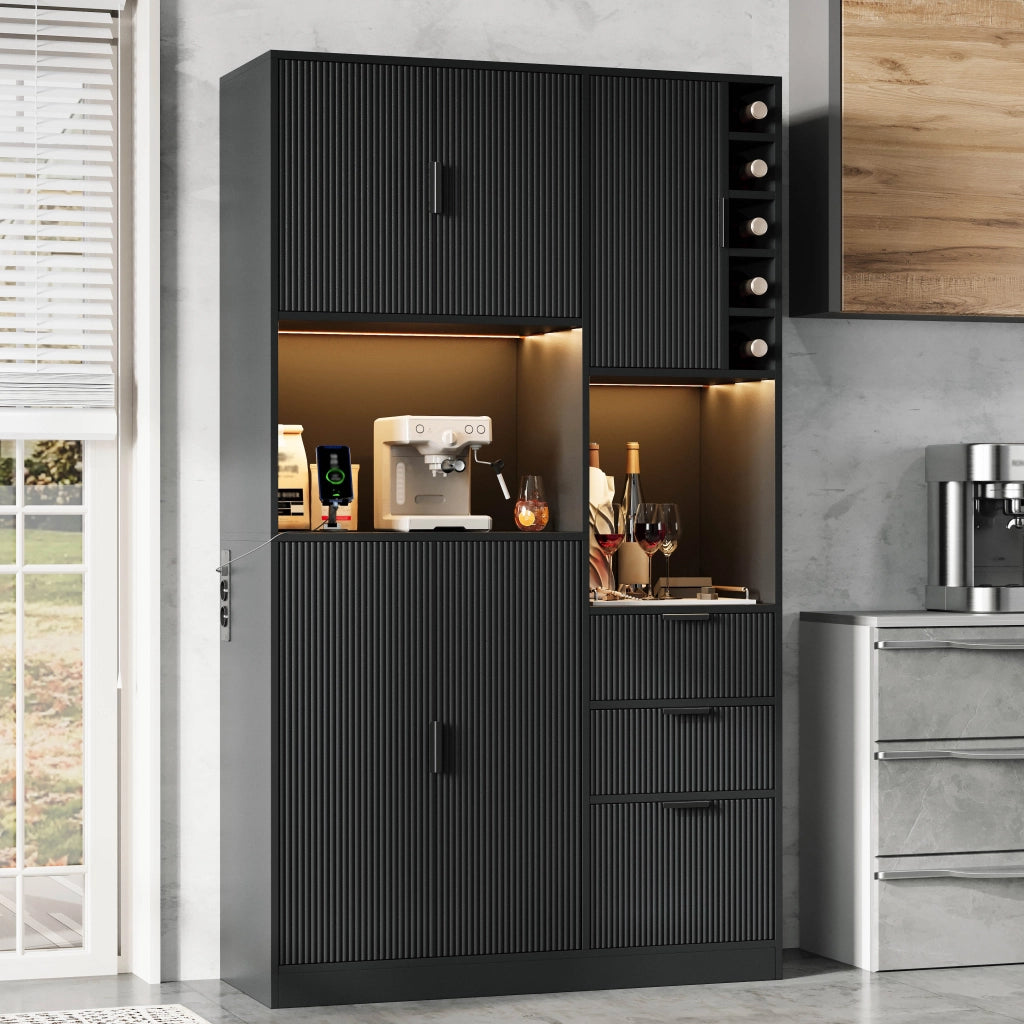 Mobile Cucina Alto con LED, Cassetti e Portabottiglie ¨C MINIMAL ¨C 180x105x40