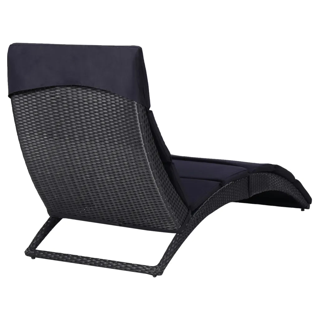 Lettino Prendisole con Cuscino in Polyrattan Nero 46539