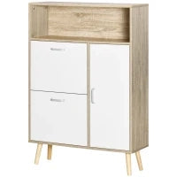 Scarpiera Salvaspazio per 8 Paia di Scarpe con 2 Ante e Armadietto in Legno, 80x25.5x112.5cm, Bianco