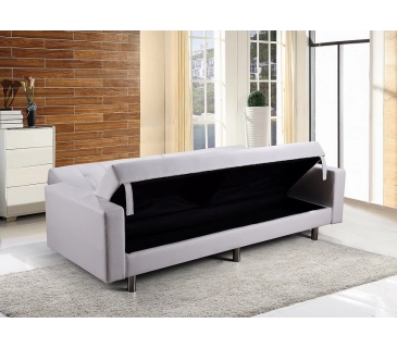 Divano letto 3 posti, reclinabile, contenitore ecopelle bianco 197cm Sicorage Ghuer