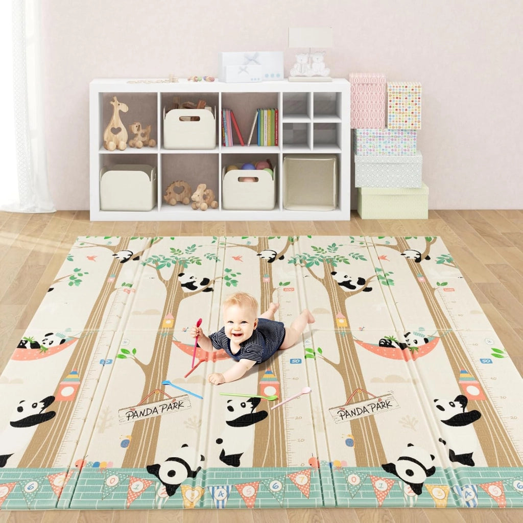 Tappeto Gioco per Bambini Pieghevole, Tappeto per Pavimento Grande da 200 x 180 cm con Borsa da Trasporto per Interni ed Esterni, Tappeto Impermeabile e Reversibile per Bambini, Neonati