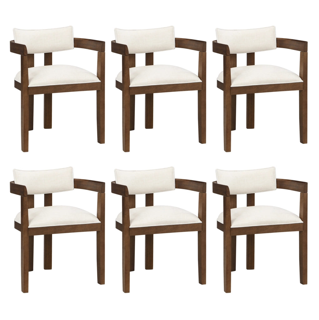 Set di 6 sedie con braccioli in legno massello e lino noce