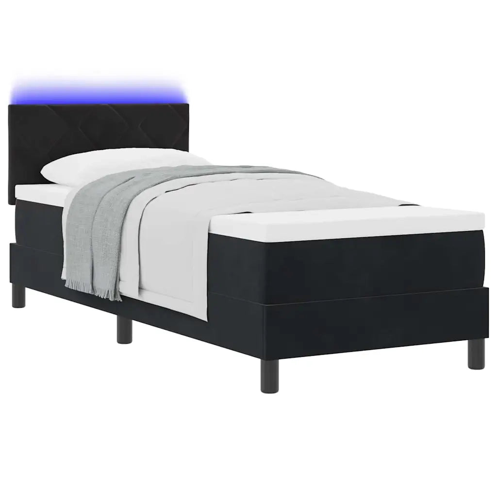 Letto a Sorgente LED con materasso Nero 80 x 200 cm Velluto