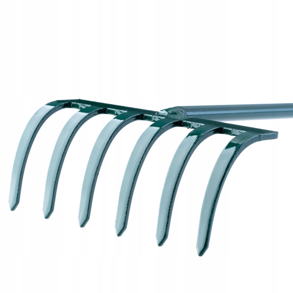 KADAX Piccolo rastrello in metallo per foglie, erba e giardino, 30 cm, 6 denti, manico