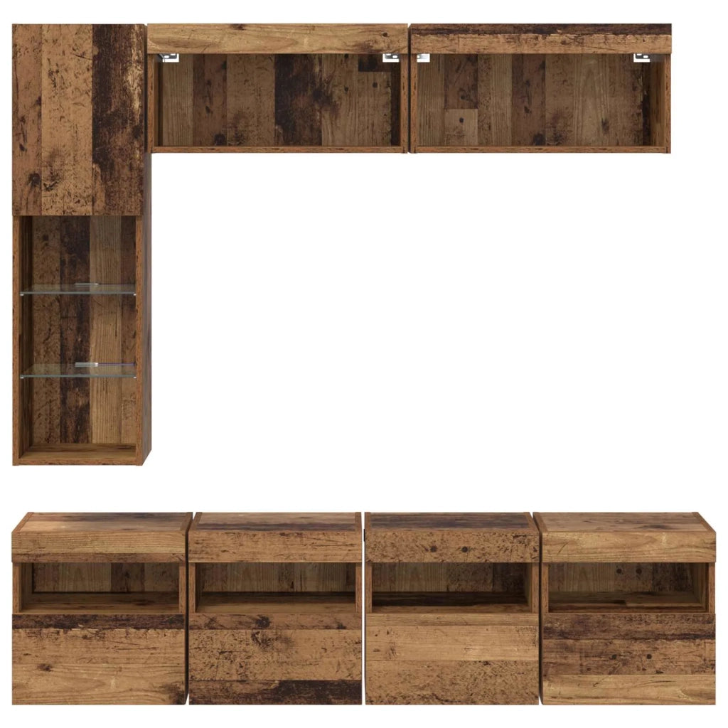 Mobile TV con led 7 pz | Armadietto TV | Mobile Porta TV Legno vecchio Legno multistrato